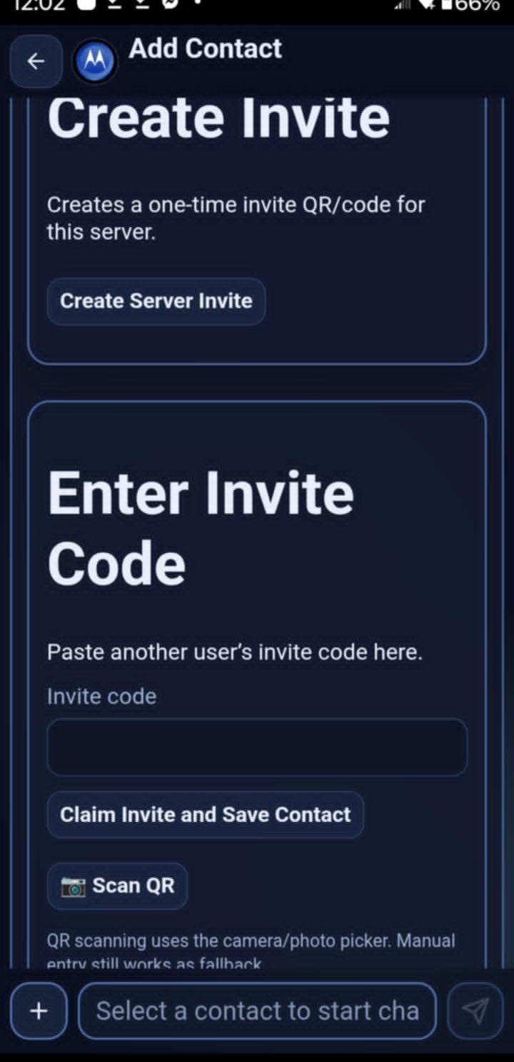 QuietWire Android invite screen