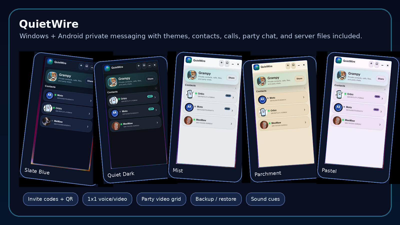 QuietWire Windows and Android clients shown together